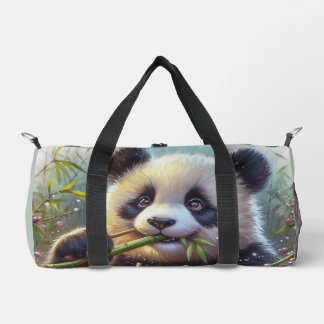 Adorable Panda Bear Eating Bamboo Duffle Bag