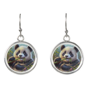 Adorable Panda Bear Eating Bamboo Earrings