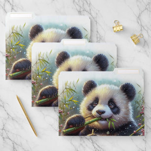 Adorable Panda Bear Eating Bamboo File Folder