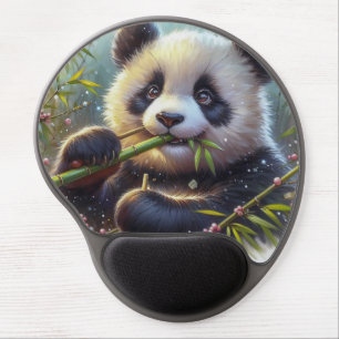 Adorable Panda Bear Eating Bamboo Gel Mouse Pad