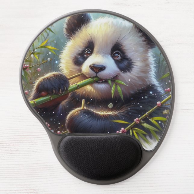 Adorable Panda Bear Eating Bamboo Gel Mouse Pad (Front)