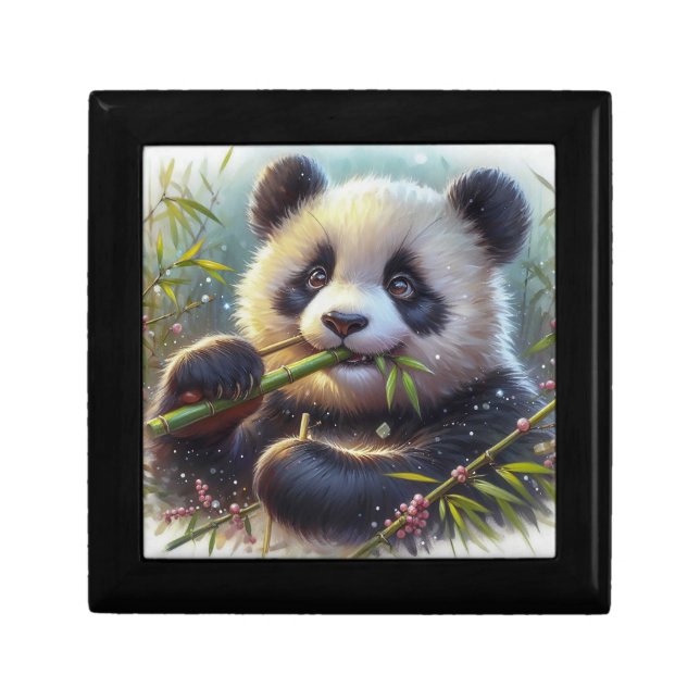 Adorable Panda Bear Eating Bamboo Gift Box (Front)