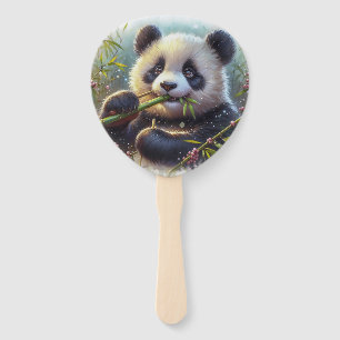 Adorable Panda Bear Eating Bamboo Hand Fan