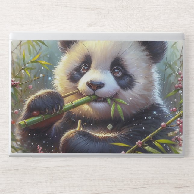 Adorable Panda Bear Eating Bamboo HP Laptop Skin (Front)