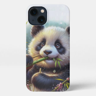 Adorable Panda Bear Eating Bamboo iPhone 13 Case