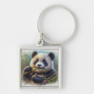 Adorable Panda Bear Eating Bamboo Keychain