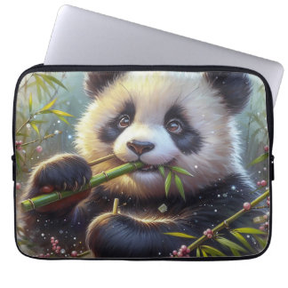 Adorable Panda Bear Eating Bamboo Laptop Sleeve
