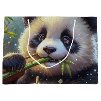 Adorable Panda Bear Eating Bamboo Large Gift Bag