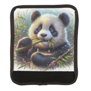 Adorable Panda Bear Eating Bamboo Luggage Handle Wrap