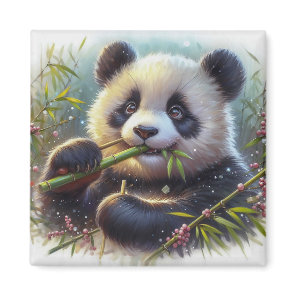 Adorable Panda Bear Eating Bamboo Magnet