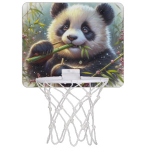 Adorable Panda Bear Eating Bamboo Mini Basketball Hoop