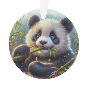 Adorable Panda Bear Eating Bamboo Ornament