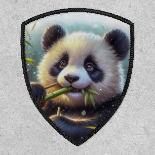 Adorable Panda Bear Eating Bamboo Patch
