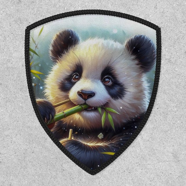 Adorable Panda Bear Eating Bamboo Patch (Front)