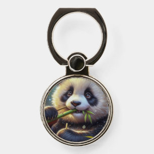 Adorable Panda Bear Eating Bamboo Phone Ring Stand