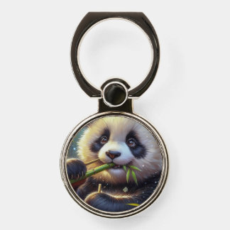 Adorable Panda Bear Eating Bamboo Phone Ring Stand