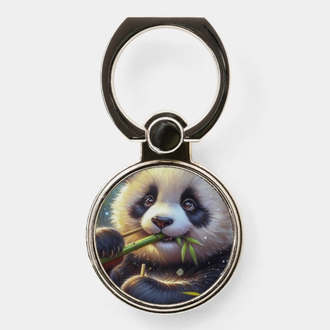Adorable Panda Bear Eating Bamboo Phone Ring Stand (Front)