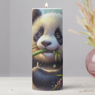 Adorable Panda Bear Eating Bamboo Pillar Candle