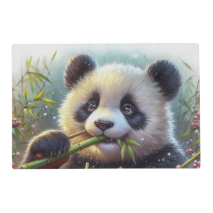 Adorable Panda Bear Eating Bamboo Placemat