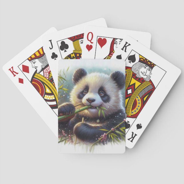 Adorable Panda Bear Eating Bamboo Poker Cards (Back)