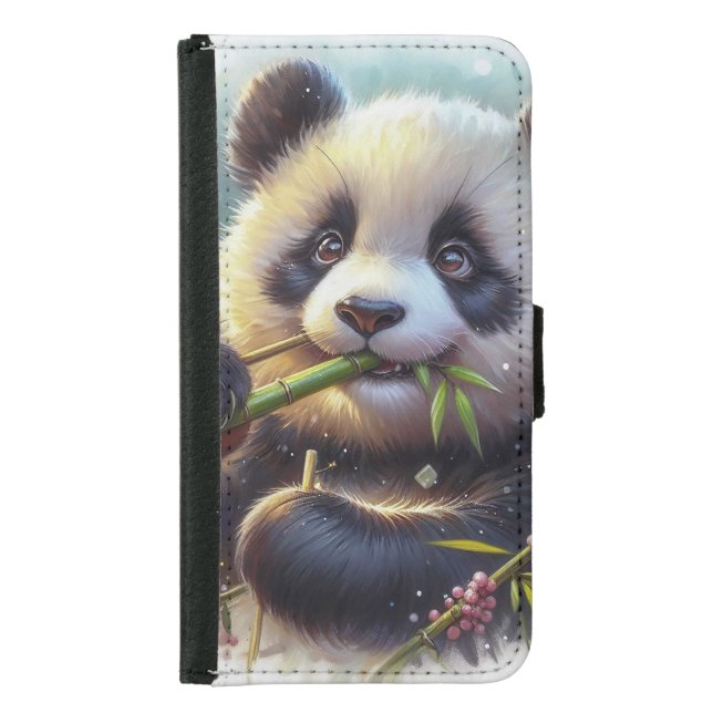 Adorable Panda Bear Eating Bamboo Samsung Galaxy Wallet Case (Front)