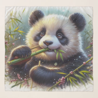 Adorable Panda Bear Eating Bamboo Scarf