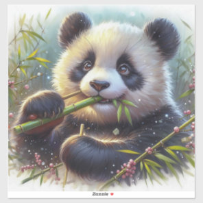Adorable Panda Bear Eating Bamboo Sticker