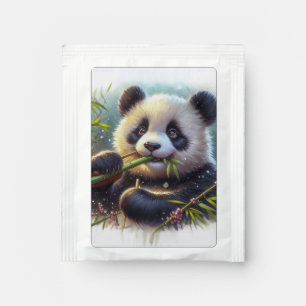 Adorable Panda Bear Eating Bamboo Tea Bag Drink Mix