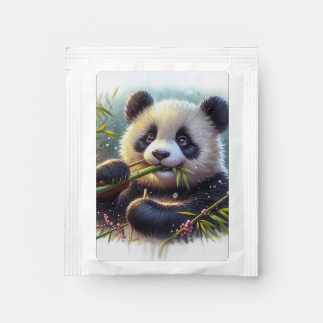 Adorable Panda Bear Eating Bamboo Tea Bag Drink Mix (Front)