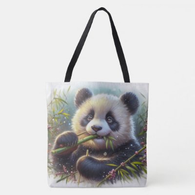 Adorable Panda Bear Eating Bamboo