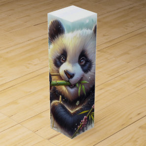 Adorable Panda Bear Eating Bamboo Wine Box