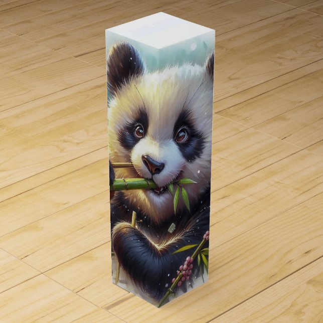 Adorable Panda Bear Eating Bamboo Wine Box (Front)