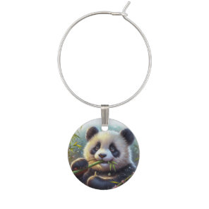Adorable Panda Bear Eating Bamboo Wine Charm