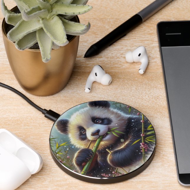 Adorable Panda Bear Eating Bamboo Wireless Charger (Desk 2)
