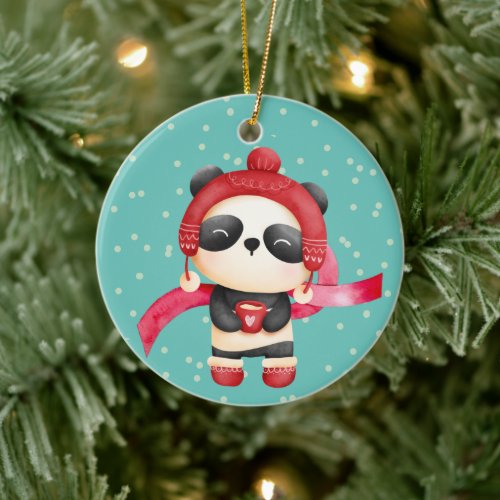 Adorable Panda Bear Grandchild Christmas Ceramic Ornament