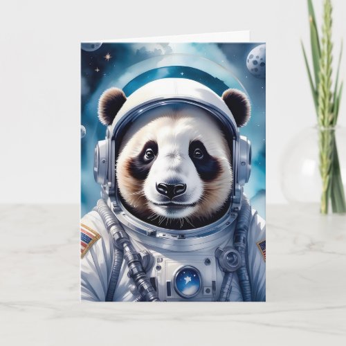 Adorable Panda Bear in Astronaut Suit Outer Space Card