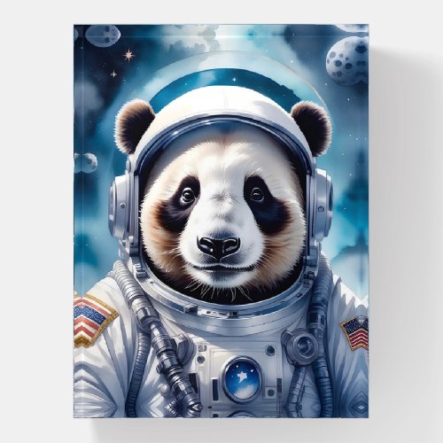 Adorable Panda Bear in Astronaut Suit Outer Space Paperweight