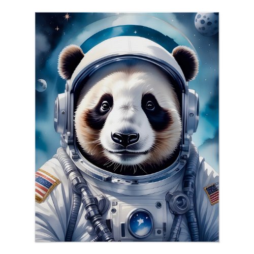Adorable Panda Bear in Astronaut Suit Outer Space Poster