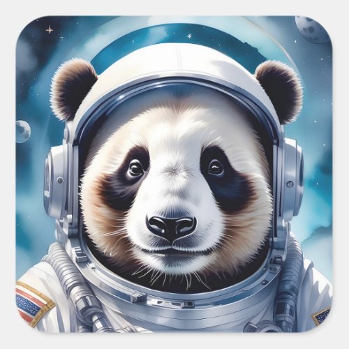 Adorable Panda Bear in Astronaut Suit Outer Space Square Sticker