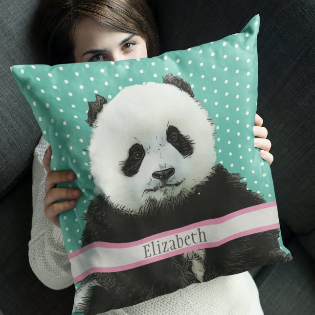 Adorable Panda Bear Name Kids Room Animal Throw Pillow (Creator Uploaded)