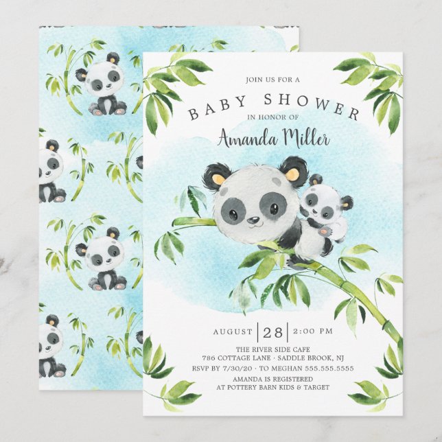 Adorable Panda Bear Neutral Baby Shower Invitation (Front/Back)