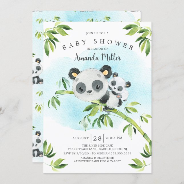 Adorable Panda Bear Neutral Baby Shower Invitation (Front/Back)