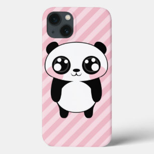 Adorable Panda Bear Pink Striped Background iPhone 13 Case