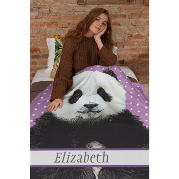 Adorable Panda Bear Purple Name Kids Animal  Fleece Blanket by TheShirtBox at Zazzle