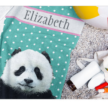 Adorable Panda Bear Teal Name Kid's Animal Beach Towel by TheShirtBox at Zazzle