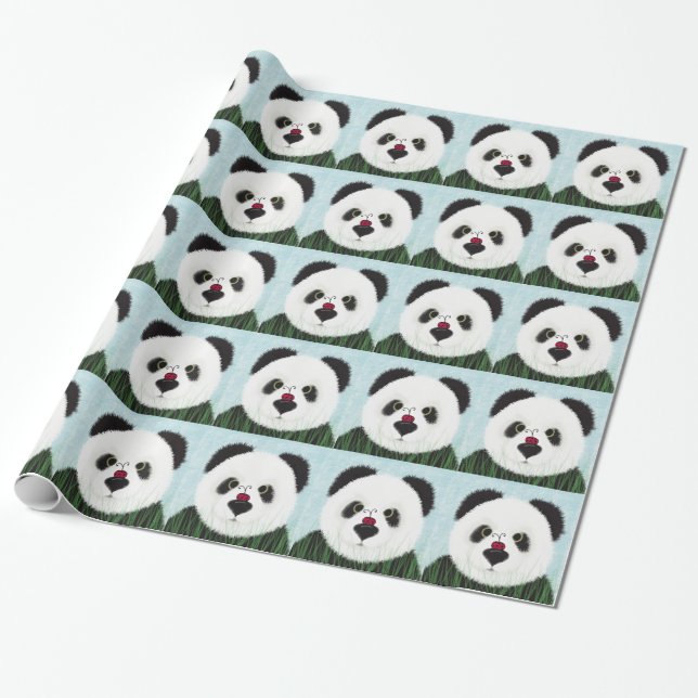 Adorable Panda Bear Wrapping Paper (Unrolled)