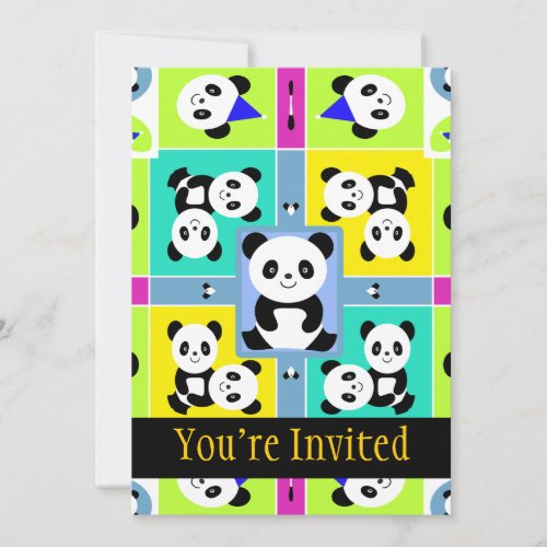 Adorable Panda Bears Bright Colors Card