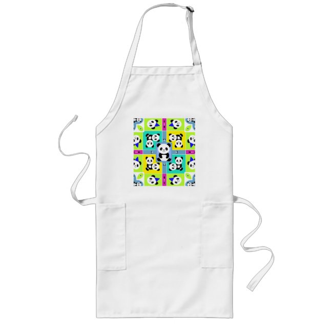 Adorable Panda Bears Bright Colors Long Apron (Front)