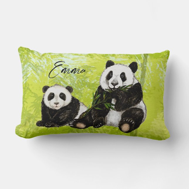 Adorable Panda Bears - Hand Painted | Pillow (Front)