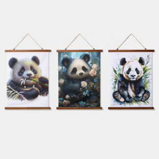 Adorable Panda Bears  Hanging Tapestry
